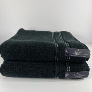 Brooks Brothers Bath Towels Set of 2 Black White Super Plush 100% Cotton NEW